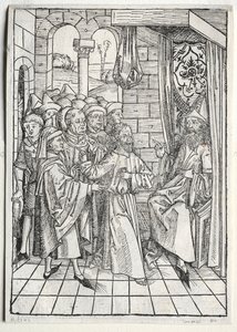 Der Schatzbehalter: Cristo davanti a Caifa (verso) da Michael Wolgemut