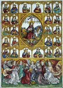Gesù circondato dai Simboli dei Quattro Evangelisti e molti re con arpe e coppe d