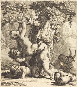 Putti e fauni che scalano una vite da Michel Dorigny