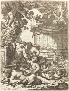 Putti con uva e una baccante seduta da Michel Dorigny