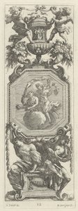 Pannello ornamentale sormontato da due putti e un vaso da Michel Dorigny, after Simon Vouet