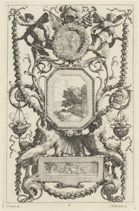 Pannello Ornamentale Sormontato da un Medaglione con un Sacrificio da Michel Dorigny, after Simon Vouet