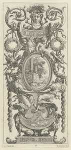 Pannello Ornamentale Sormontato da una Testa Fiancheggiata da Fogliame