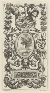 Pannello ornamentale con Pan e due donne portatrici di ghirlande