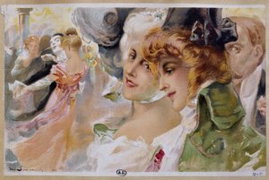 Donne a un ballo in maschera - cromolitografia di Simonidy