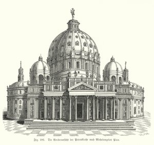 Vista del progetto di Michelangelo per la facciata della Basilica di San Pietro, Roma, Italia
