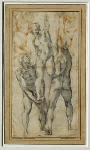 Due uomini nudi che sollevano un terzo, 1502-06 circa ... da Michelangelo Buonarroti