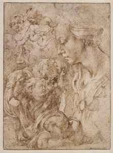 Etude pour la sainte Famille avec saint Jean Baptiste enfant (Studio per una Sacra Famiglia con Giovanni Battista bambino) Disegno di Michelangelo Buonarroti (1475-1564) - 1505 - Penna, pennello, inchiostro indiano su carta Dim 28,7x20,9 cm Staatliche Muse da Michelangelo Buonarroti