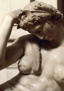Italia, Firenze, Sagrestia Nuova nella Cappella Medicea della Basilica di San Lorenzo a Firenze, Notte, dettaglio dalla Tomba di Giuliano de