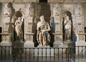 Italia, Roma, Basilica di San Pietro, Rachele, Mosè e Lia, dettaglio dalla tomba di Giulio II, circa 1515, di Michelangelo (1475-1564)