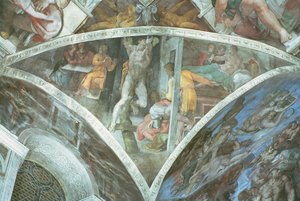 Soffitto della Cappella Sistina: Aman (spandrel) (prima del restauro) da Michelangelo Buonarroti