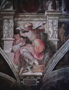 Soffitto della Cappella Sistina: Sibilla Libica, c.1508-10 (prima del restauro) da Michelangelo Buonarroti