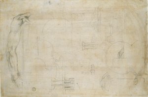 Studio del braccio di un uomo e alcuni schizzi architettonici, c1490-1560 da Michelangelo Buonarroti