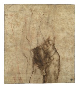 Il Cristo risorto, nudo a tre quarti di lunghezza che guarda in basso a destra da Michelangelo Buonarroti