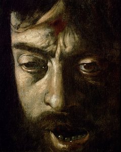 David con la testa di Golia, dettaglio della testa