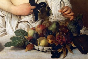 Bacco, dettaglio con ciotola di frutta, c.1589 (olio su tela) da Michelangelo Merisi da Caravaggio