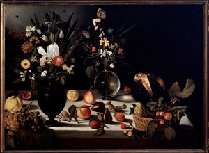 Natura morta con fiori e frutti Dipinto attribuito a Caravaggio detto il Caravaggio