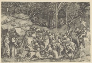 Mosè fa scaturire acqua dalla roccia da Michele Greco