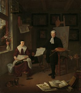 Ritratto di Michiel Comans (1614-1687), calligrafo, incisore, pittore e maestro di scuola, con la sua terza moglie Elisabeth van der Mersche da Michiel van Musscher