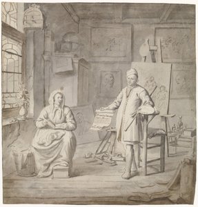 Il pittore Michiel Comans e la sua terza moglie Elisabeth van der Mersche nello studio