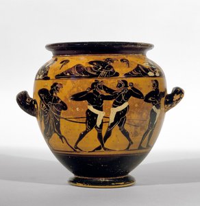 Stamnos a figure nere attiche raffigurante pugili, c.520-500 a.C. da Michigan painter