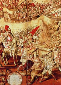Conquista del Messico, una delle serie di 24 pannelli da Miguel Gonzalez
