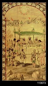 La conquista del Messico: Hernando Cortes ordina la distruzione delle navi e incontra gli ambasciatori di Montezuma nel 1520 da Miguel and Juan Gonzalez
