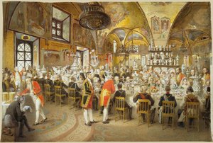 Cena cerimoniale nel Palazzo delle Faccette nel Cremlino di Mosca, 1883-1895 da Mihály Zichy