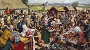 Fiera del villaggio sassone (litografia a colori)