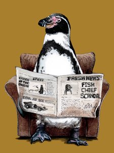 Pinguino in pensione sul giallo dorato, 2020