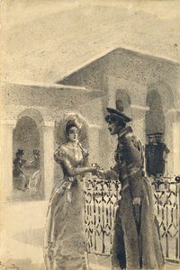 Principessa Maria e Grushnitsky. Illustrazione al romanzo Un eroe del nostro tempo di Mikhail Lermontov, 1891 da Mikhail Aleksandrovich Vrubel