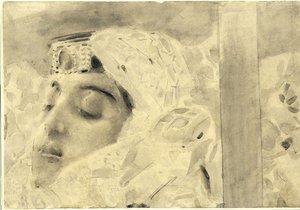 Tamara nella bara. Illustrazione del poema Il Demone di Mikhail Lermontov, 1890-1891 da Mikhail Aleksandrovich Vrubel