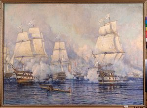 La battaglia navale di Navarino, il 20 ottobre 1827 tra la flotta ottomana e una flotta franco-anglo-russa (Episodio della guerra russo-turca del 1828-1829 e della guerra d