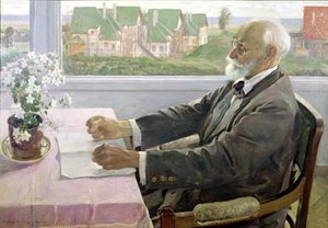 Ivan Petrovich Pavlov (1849-1936) nella sua casa a Koltushy, vicino a San Pietroburgo, 1935