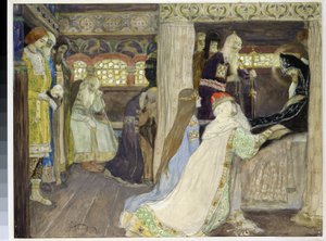 La morte del granduca Alessandro Nevskij (1220-1263). Opera di Mikhail Vasilyevich Nesterov (1862-1942), acquerello e gouache su carta da Mikhail Vasilievich Nesterov