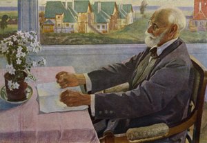 Ritratto del fisiologo russo Ivan Pavlov (litografia a colori) da Mikhail Vasilievich Nesterov