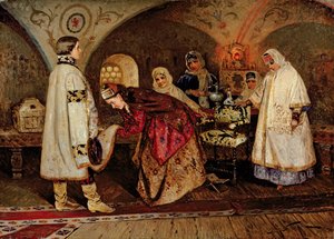 Lo zar Alessio Michajlovič (1629-76) incontra la sua sposa, Maria Miloslavsky, 1887 da Mikhail Vasilievich Nesterov