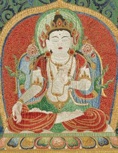 (dettaglio) di Thangka di seta ricamata imperiale da Ming Dynasty Chinese School