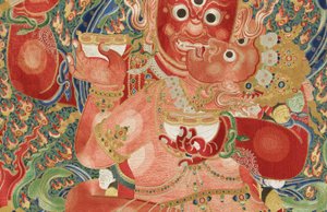 Dettaglio di Thangka Imperiale Ricamato in Seta da Ming Dynasty Chinese School