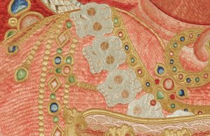 Dettaglio di Thangka imperiale ricamato in seta da Ming Dynasty Chinese School