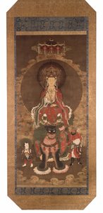 Il Bodhisattva Mañjusrî su un leone, fine XIV secolo (inchiostro, colore e pigmento d