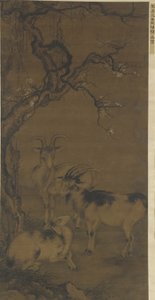 Tre capre sotto un albero di pruno in fiore, XVI-XVII secolo