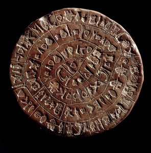 Il disco di Festo (Arte minoica - 1700 - 1600 a.C.) coperto di geroglifici