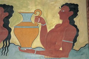 Primo piano di un murale sul muro di un palazzo, Palazzo di Minosse, Cnosso, Creta, Grecia da Minoan
