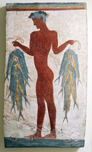 Civiltà greca, affresco raffigurante pescatore, da Akrotiri, Thera, Santorini, Grecia da Minoan