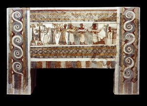 Scena di culto dei morti, affresco sul sarcofago di Haghia Triada da Minoan
