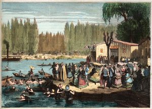 Nuoto a La Grenouillère, appena fuori Parigi - La grenouillère a Croissy-sur-Seine nel 1869 - d