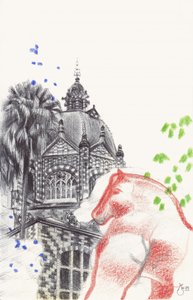 Schizzo di un cavallo su un edificio decorato da Mirjam Schrei
