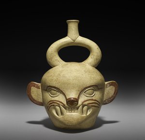 Vaso a forma di testa felina, 100-800 d.C. da Moche Moche