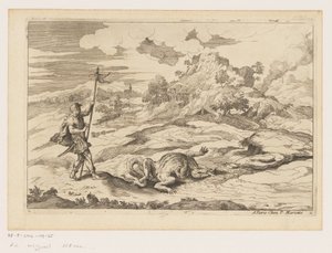 Paesaggio con San Giorgio e il drago (serie Paesaggi da Tiziano) da Moise Jean Baptiste Fouard